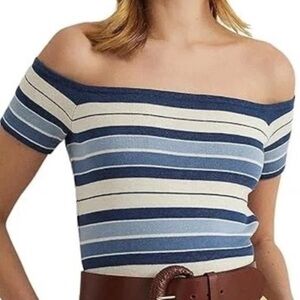 Lauren Ralph Lauren
Striped Off the Shoulder Sweater Blue and Cream Striped Tee